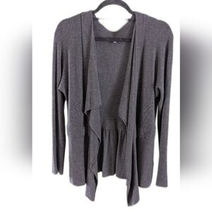 Eileen Fisher Cozy Viscose Stretch Knit Open Waterfall Cardigan Dark Charcoal M